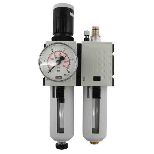 Druckluft Wartungseinheit 2-teilig – Filterregler Mit Öler & Manometer, G 1/4, Bis 10 Bar