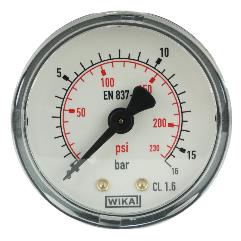 WIKA Manometer 50 mm waagerecht, G 1/4" Außengewinde, 0-16 bar – Präzises Druckmessgerät für Pneumatik und Hydraulik - Fittingstore