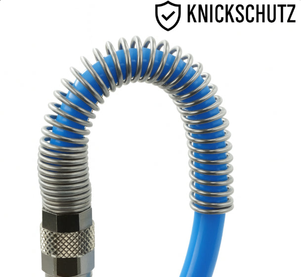 Polyurethan-Spiralschlauch mit Knickschutzspirale 360° drehbar mit Druckluftkupplung, Kupplungsstecker NW 7,2