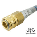 Polyurethan-Spiralschlauch mit Knickschutzspirale 360° drehbar mit Druckluftkupplung, Kupplungsstecker NW 7,2