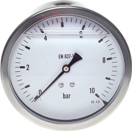 Glycerinmanometer waagerecht Ø 100 mm Chromnickelstahl - Messing, Eco-Line